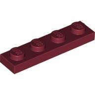 Lego destička 1x4, tmavě červená (4164219, 4539061)